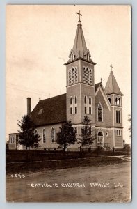 RPPC   1917  Catholic Church  Manly  Iowa  Postcard