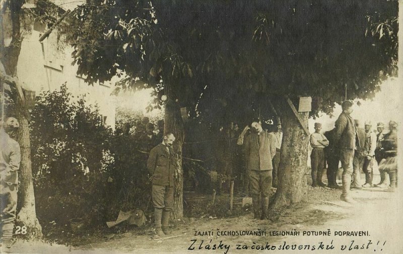 Czechoslovak Legionaries Executed by Hanging by Austria-Hungarians 1914 WWI RPPC