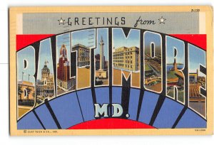 Baltimore Maryland MD Big Letter Greetings Postcard 1942 Various Scenes