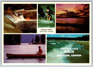 Greetings From Roblin Manitoba, 100,000 Lakes, Chrome Multiview Postcard