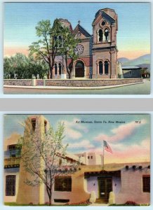 2 Postcards SANTA FE, New Mexico NM ~ CATHEDRAL of ST. FRANCIS & Art Museum