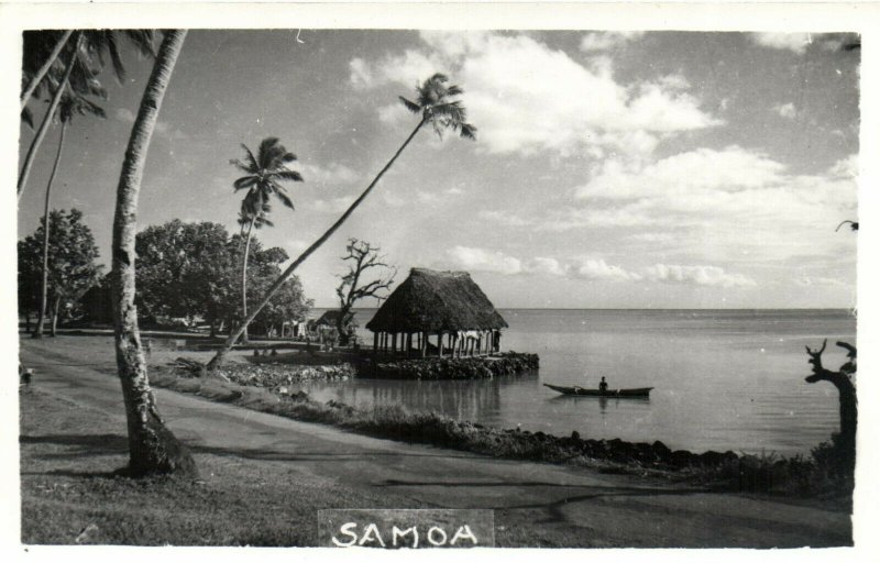 PC CPA SAMOA, PACIFIC, BEACH SCENE AND PALM TREES, Vintage Postcard (b19444)