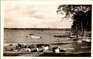 RPPC Shore and Boats, Oakledge Manor Burlington VT Vintage Postcard L28