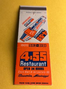 Vintage Matchbook Cover 4-55 Restaurant Senatobia, Mississippi MB182