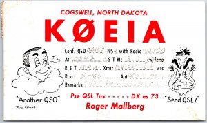 1958 QSL Radio Card Code KOEIA Cogswell North Dakota Amateur Station Postcard