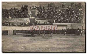 Postcard Old Course Bullfight bull Toro Beziers back in charge TOP