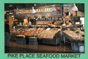 VINTAGE CONTINENTAL SIZE POSTCARD PIKE PLACE SEAFOOD MARKET SEATTLE
