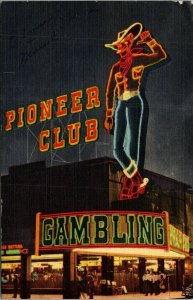 Mechanical Neon Sign Howdy Podner Pioneer Club Las Vegas Nevada NV Postcard 