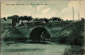 Main Street Bridge Over Town Brook, Plymouth MA Vintage Postcard P42