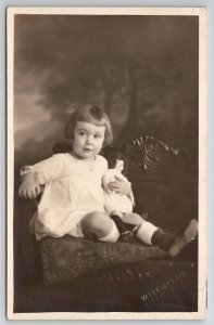 RPPC Allentown PA Cute Florence Reitz Brennemann and Her China Doll Postcard E29