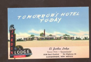 ALBUQUERQUE NEW MEXICO ROUTE 66 EL JARDIN LODGE VINTAGE ADVERTISING POSTCARD