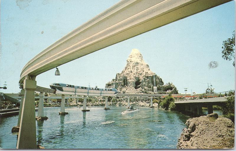 Disneyland, The monorail passing over Submarine Lagoon past Matterhorn Mtn-1964