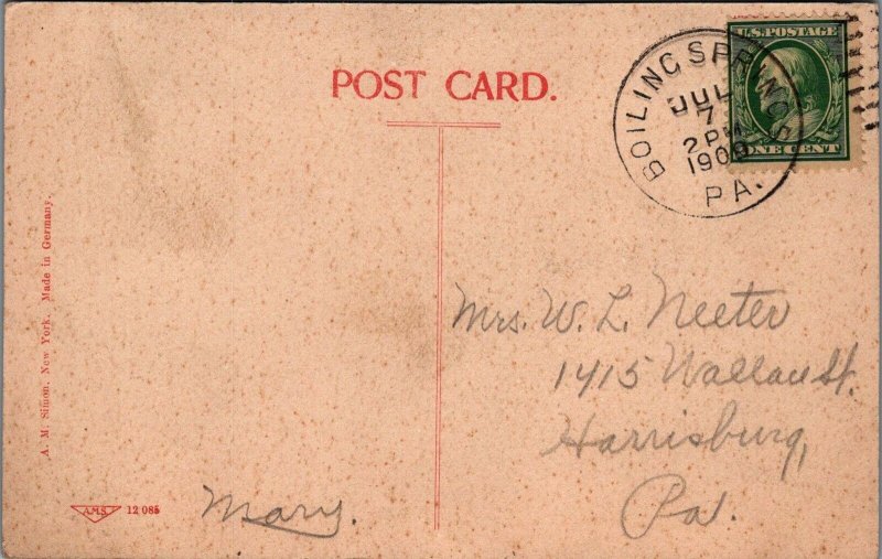 Postcard Water Fall at Mill Boiling Springs PA 1909