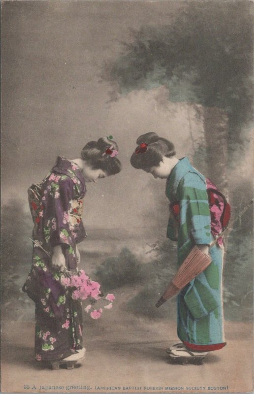 Postcard Japan Women Bowing Japanese Greeting American Baptist Foreign Mission