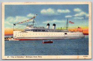 Postcard Steamer  City of Petoskey Michigan State Ferry - 1947