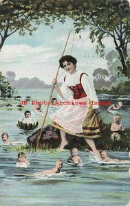 Ethnic Culture Costume, Woman Trying to Catch Babies with Net