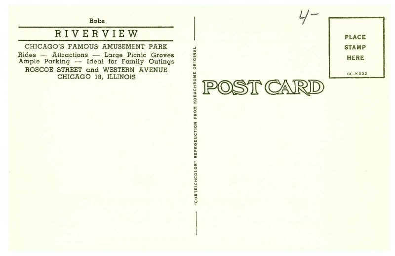 Bobs Riverview Chicago Famous Amusement Park Rollercoaster Postcard