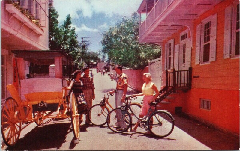Nassau Bahamas Bicycling Carriage Cunard Line Advert Unused Litho Postcard F52