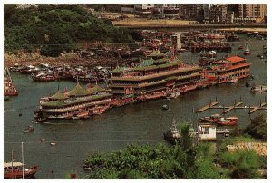 Floating Restaurant Aberdeen Hong Kong Aerial View Postcard 1970s