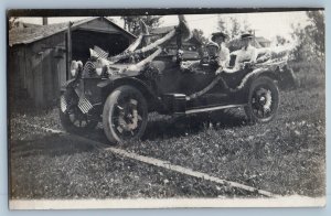 c1910s Fourth Of July Parade Car Patriotic Child Boy RPPC Photo Antique Postcard