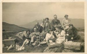 Social history photo postcard dated 1936 people at picnic