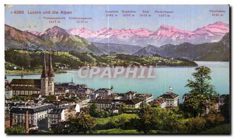 Old Postcard Luzern und die Alpen