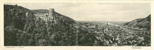 Undiv. Back Fold Out Panorama Lithograph Postcard View of Heidelberg Germany