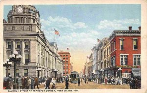 Calhoun Street Transfer Corner Fort Wayne Indiana 1920s postcard