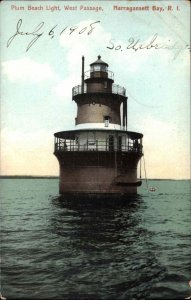 Narragansett Bay Rhode Island RI Plum Beach Lighthouse c1910 Vintage Postcard