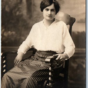 c1920s Detroit, MI Woman Lady Sitting RPPC Real Photo Postcard Chas J Merz A121