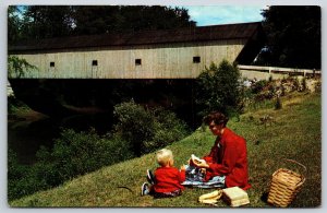 Pittsford Vermont~Old Covered Hammond Bridge On Otter Creek~Koppel Vtg Postcard