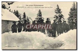 Old Postcard Militaria Alpine Hunters Briancon Corvee snow in strong