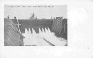 Flooding Dry Dock Bremerton Navy Yard Washington 1905c postcard