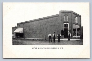 J90/ Ogdensburg Wisconsin Postcard c1910 Lytle & Keating Store Men 695