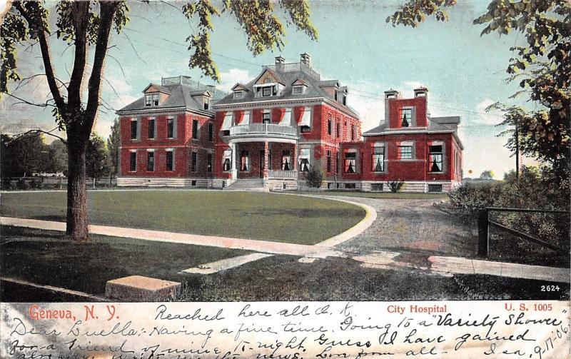 Geneva New York~City Hospital (View @ Street Entrance)~1906 Postcard