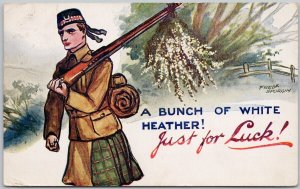 Fred Spurgin Artist Soldier Bunch of White Heather Just for Luck Postcard H69
