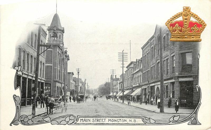 Vintage Postcard Main Street Moncton NB Canada VIgnette with Crown