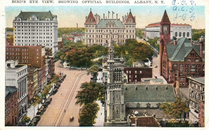 Vintage Postcard 1929 Birds Eye View Showing Official Buildings Albany New York