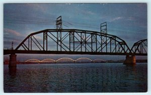 ROCK ISLAND, IL ~ Sunset CENTENNIAL BRIDGE Crescent Railroad Bridge  Postcard