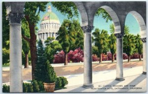 Postcard - Capitol Grounds & Dome from Senator Hotel, Sacramento, California USA