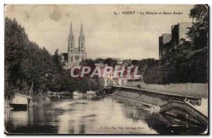 Niort Old Postcard The keep and Saint Andre