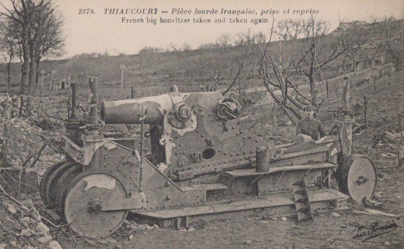 THIACOURT FRANCE HOWITZER CANNON GUN WW1 MILITARY POSTCARD (c.1918)