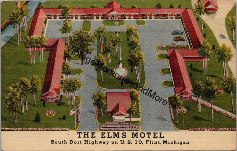 The Elms Motel South Dort Highway on US 10 Flint MI Postcard PC313