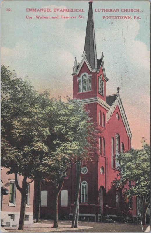 Postcard Emanuel Evangelical Lutheran Church Pottstown PA