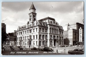 Des Moines Iowa Postcard RPPC Photo Old Federal Building Skelgas Hotel Randolph