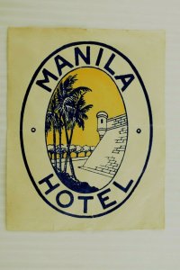 1920's Manila Hotel Philippines Luggage Label Vintage Original E33 