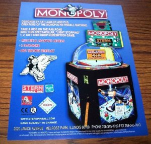 Monopoly Arcade FLYER Original Redemption Game Art Print 2003  