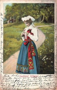 Vintage Småland Sweden Folk Costume Postcard 1903 Swedish Woman Wärend