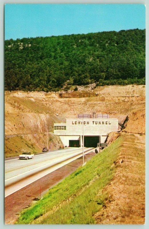 Pennsylvania~State Turnpike~1950s Sedan Leaving Lehigh Tunnel~Postcard 