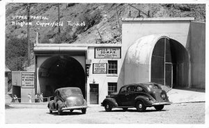 H90/ Bingham Copperfield Tunnel Utah RPPC Postcard c1940s Portal Cars 107